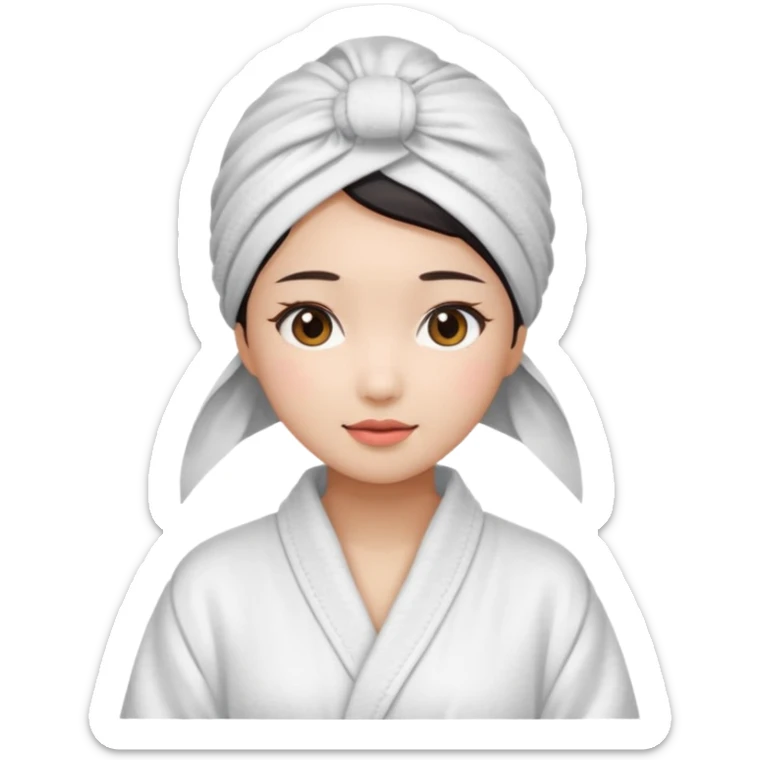 girl aesthetic emoji, asian beautiful make up white Bathrobe + towel Headscarf sticker