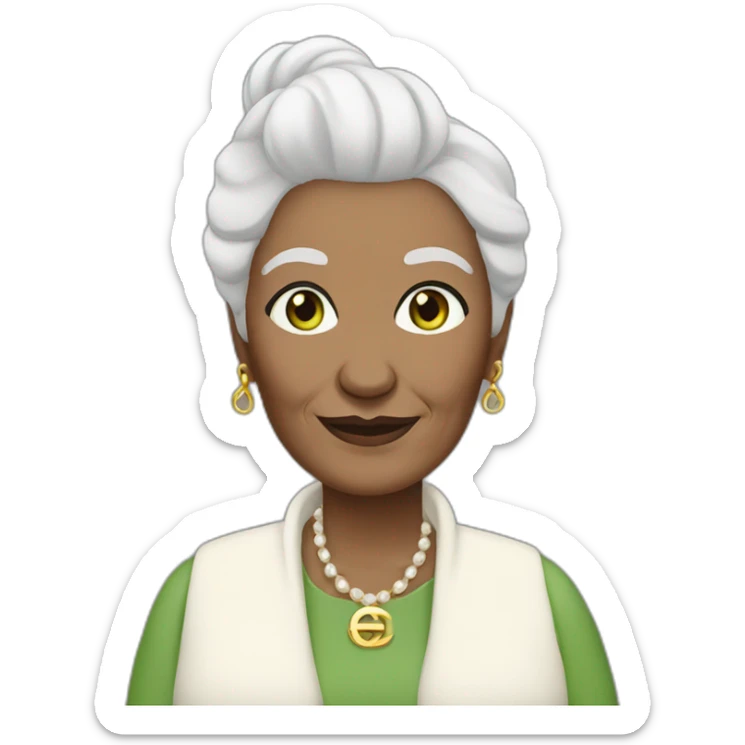 old woman grandma with Chanel white hair in a bun, white skin, green eyes sticker