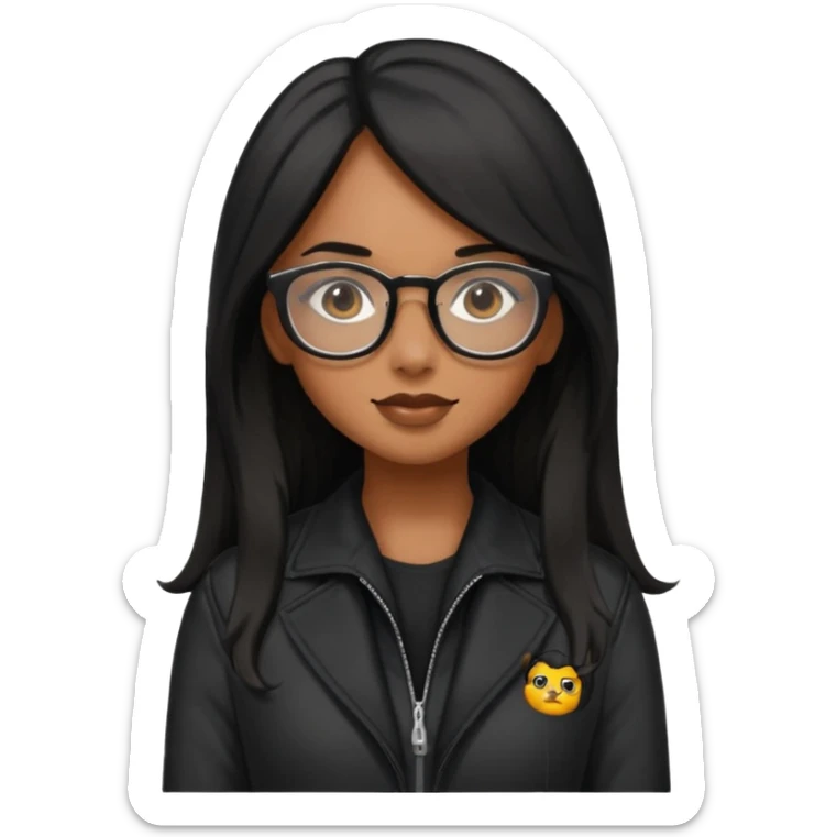 Brownskin girl with glasses and long black hair wearing glasses and a tight black jacket  sticker