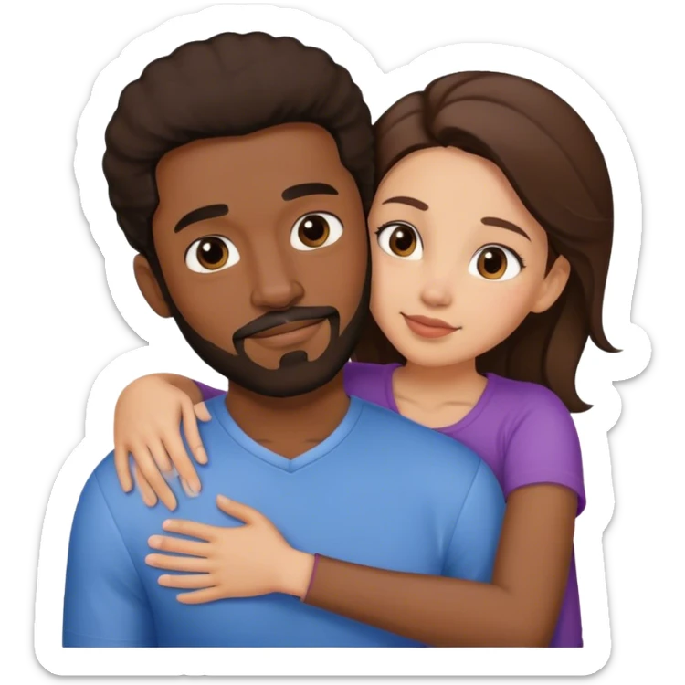 Black man with facial hair hug small pretty brunette from behind sticker
