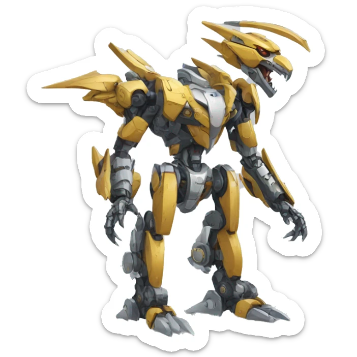 a futuristic mechanical spiky Medabot-raptor-dragon-mecha full body sticker