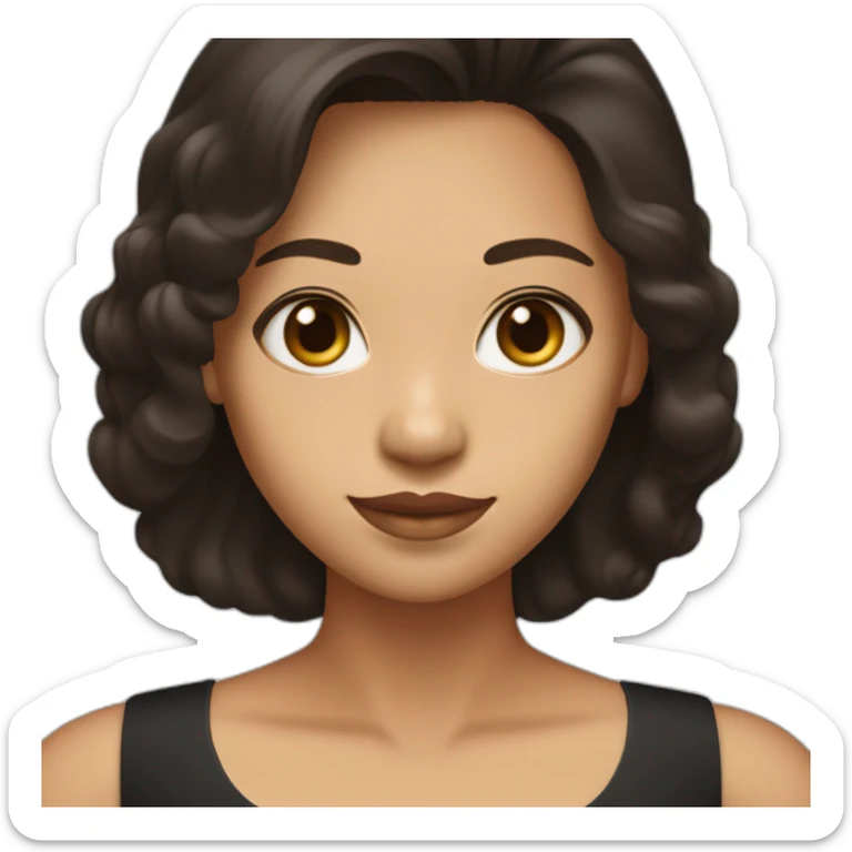 "I am a woman who wears a sleeveless A-line black dress. I have dark brown, straight wavy hair covering the dress, an oval face, and tan skin. I am of Indonesian descent sticker