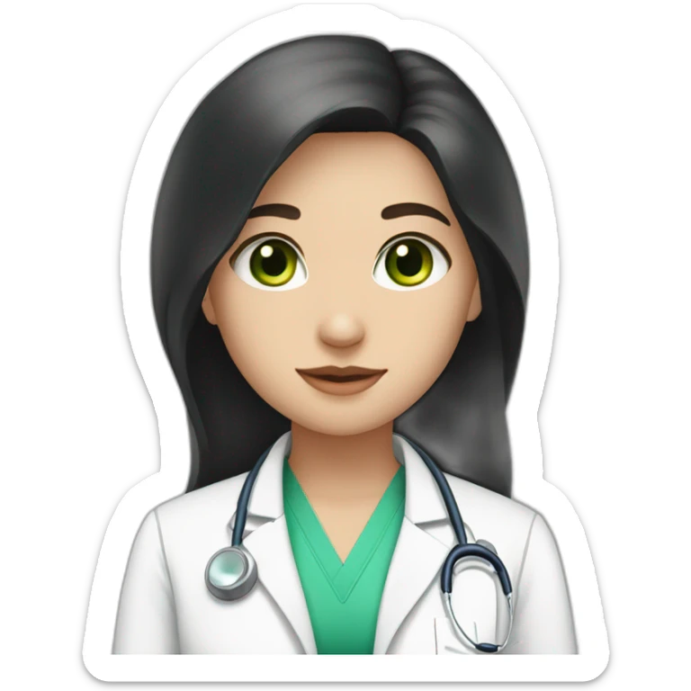 doctor, black hair, girl, white skin, straight hair, green eyes sticker