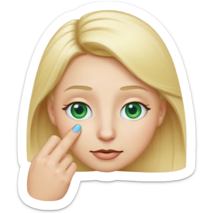 a emoji with two fingers in his nose, make him have a natural white skincolour and blonde hair, blue/green eyes, put the fingers in his nose sticker