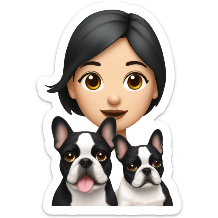 Girl with dark hair and 3 French bulldogs  sticker