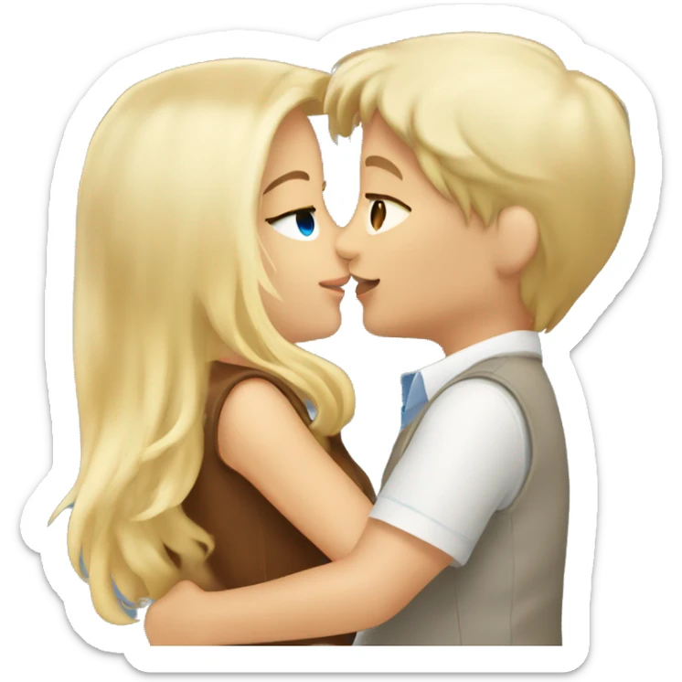 Blonde blue eyed girl giving tanned brown haired boy a kiss  sticker