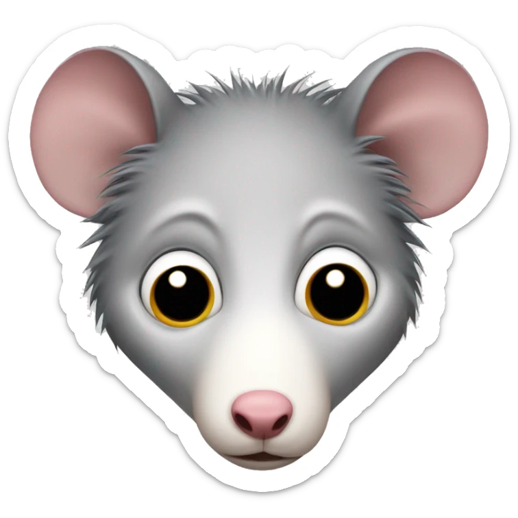 A detailed emoji of an opossum's face, showing sadness with a tear dropping from its left eye. sticker