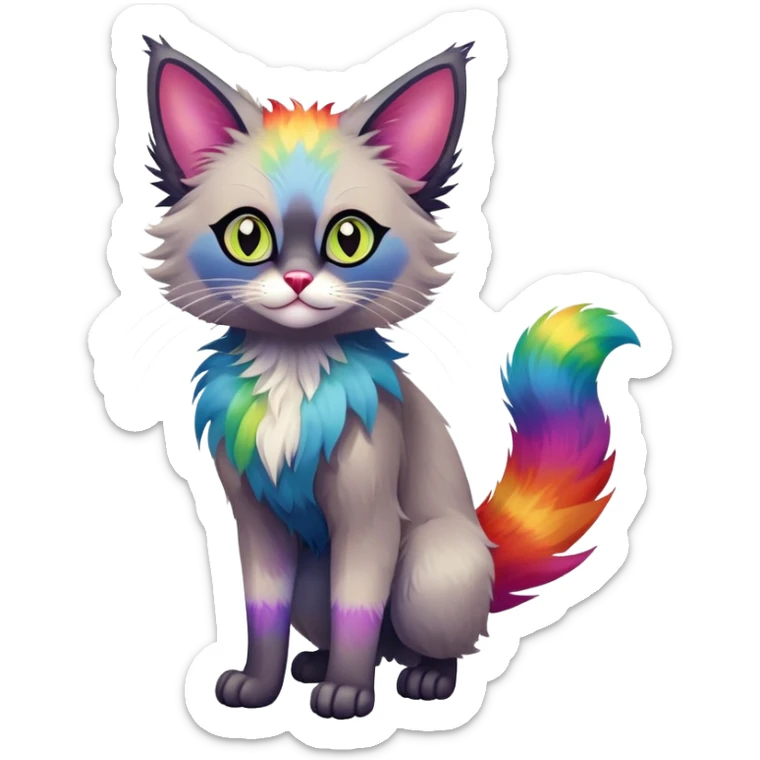 Colorful exotic Fantasy-Ragdoll-Fakémon-Lykoi-feline-hybrid (full body) sticker