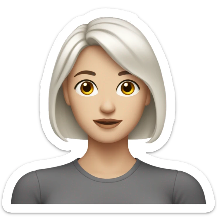 white woman with white medium length hair , with hazel eyes and dark hair sticker