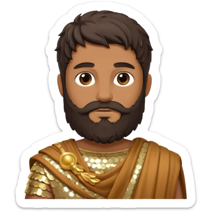 Faunus, God from Nature Roman Deities with long dark brown hair and beard, tan sequin toga sticker