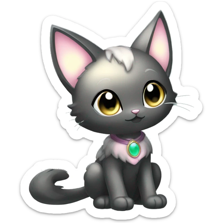 Shiny Shy Cool Black beautiful fantasy Kawaii Ethereal Sona Fakemon-cat-animal Full Body sticker