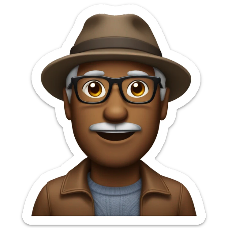60 years brown skin man who wear glasses and Rudolf hat sticker