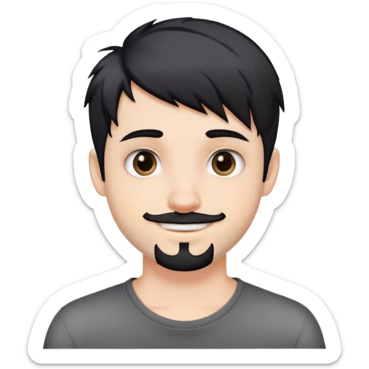 Cute white male, short dark colored hair and facial hair, nose and lip piercing, emo smiling sticker