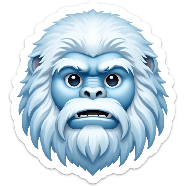 Cinematic Noble Yeti Portrait Emoji, Grand and enigmatic, with a towering, snow-dusted figure in pristine whites and cool blues, exuding ancient, mystical wisdom and stoic majesty, simplified yet exquisitely detailed with frosty textures, glowing with a gentle, icy outline that captures the awe-inspiring presence of a guardian of the frozen wilds! sticker