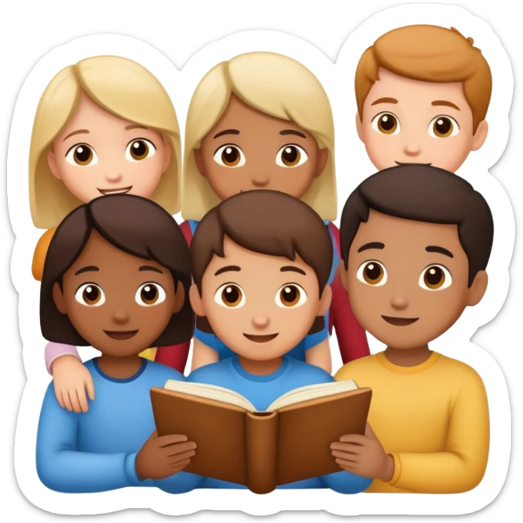 group of children listening to a story, happy and engaged sticker