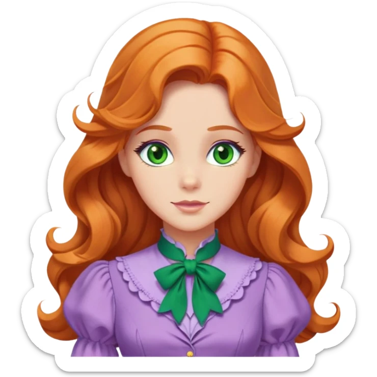 daphne blake long orange wavy hair, green eyes and cute lilac dress with green ascot from scooby doo  sticker