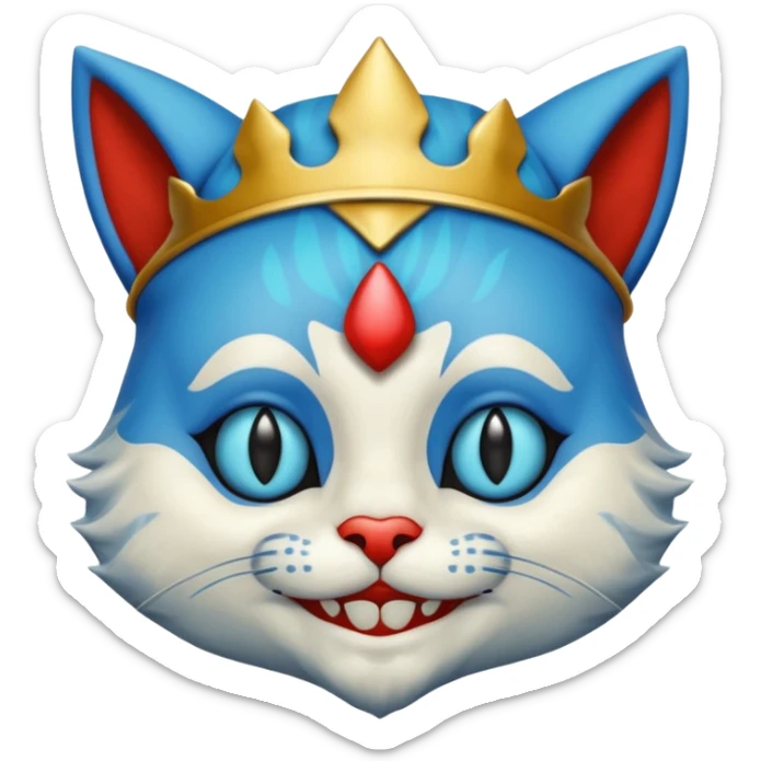 crazy colorful cute little cat jolly joker from poker, medieval, vintage, court jester, mac os icon, blue color sticker