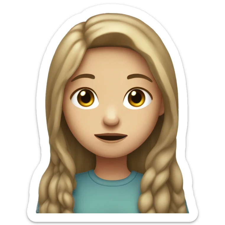 shrugging girl with long light brown hair, greenish grey blue eyes, and freckles sticker