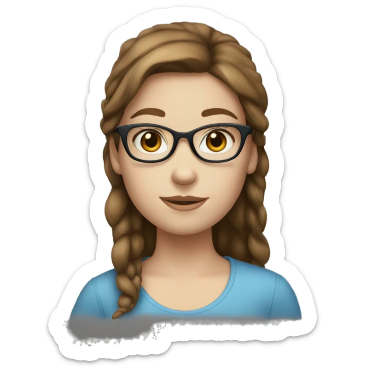 Girl with blue eyes white skin brown hair glasses sticker