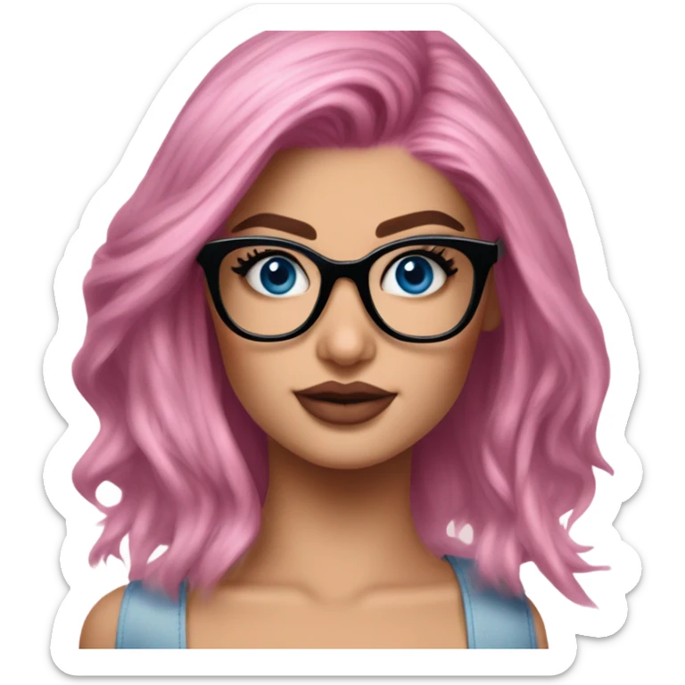 Photo Realistic kylie jenner stylish pink hair BLUE eyes and glasses elegant  sticker