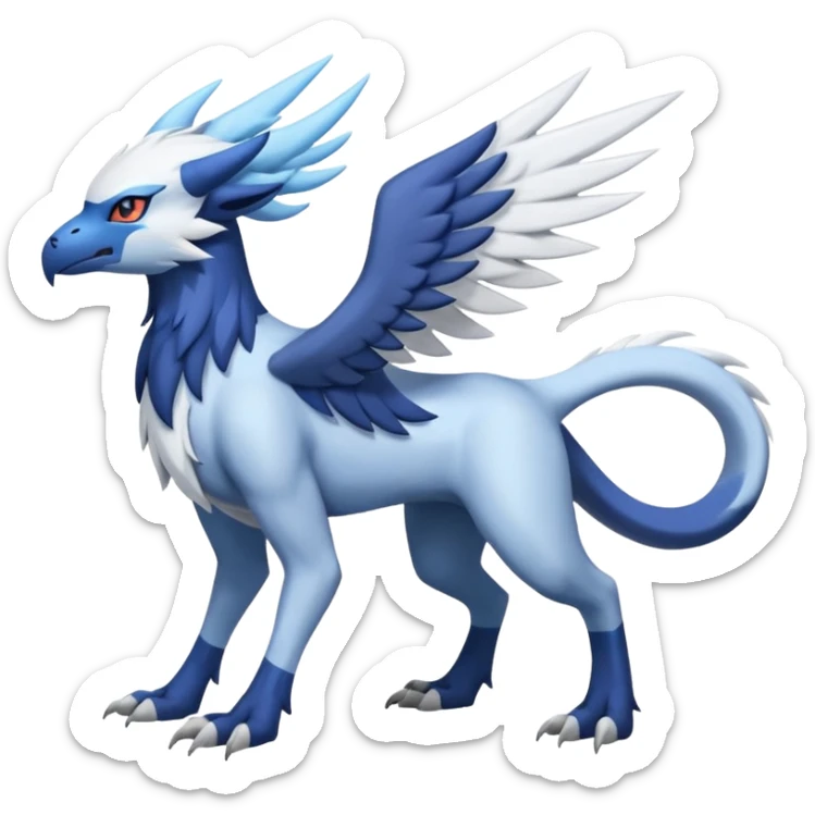 Icy Arctic Frost-Blue Pale-Shimmering Snow-Dusted Majestic Absol-Nargacuga-Latias-Silvally-fusion-creature (full body) sticker