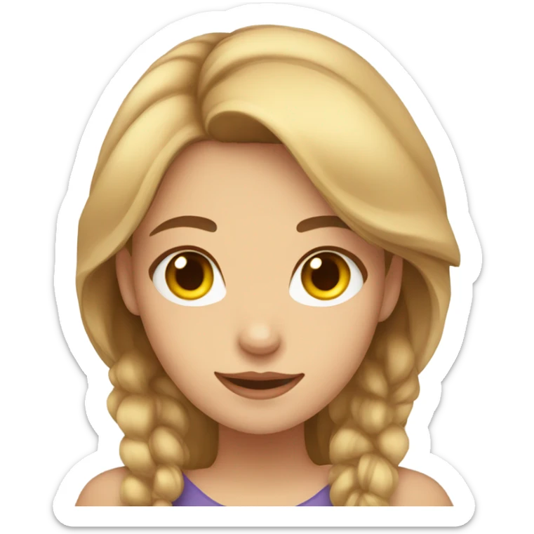 a girl with light hair and brown eyes holding a brown cat with yellow eyes sticker