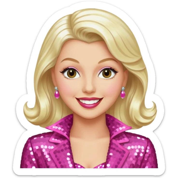 Lana Turner with long platinum blonde hair, pink sequin outfit  sticker