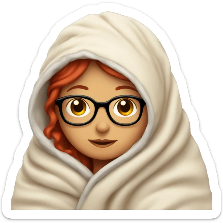 cozy girl wrapped in a blanket with glasses and red hair sticker