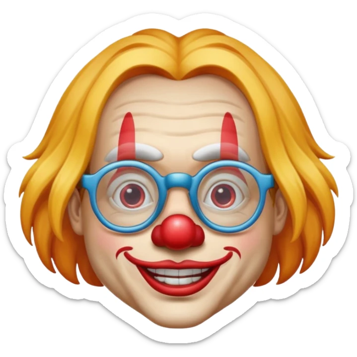Funny clown wearing spectacles and having long hair like girls in face farming layers sticker