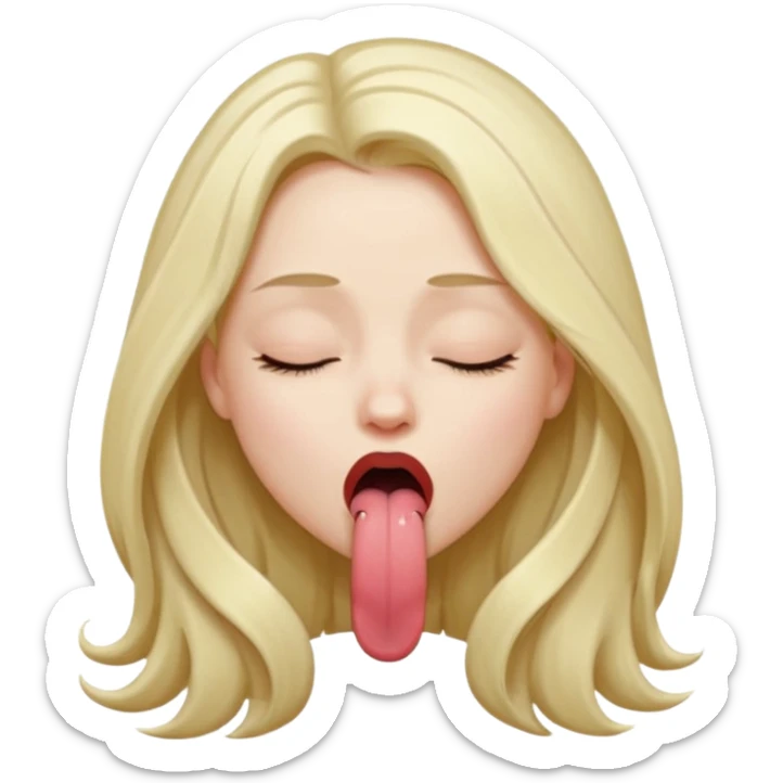 female , with long hair , eyes closed, tongue sticking out one side of mouth, strangling herself sticker
