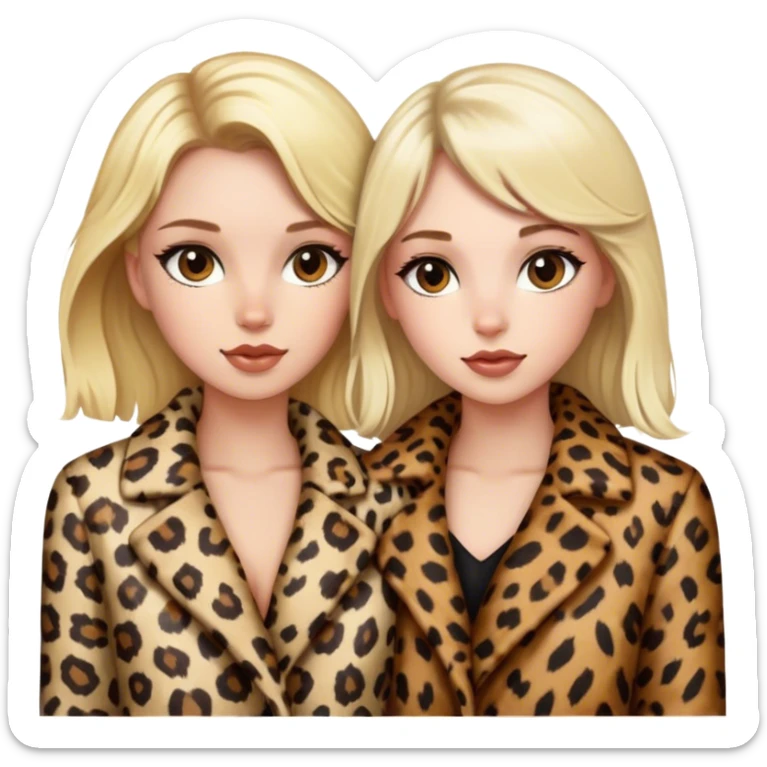 A blonde girl and brunette girl in leopard print coats sticker