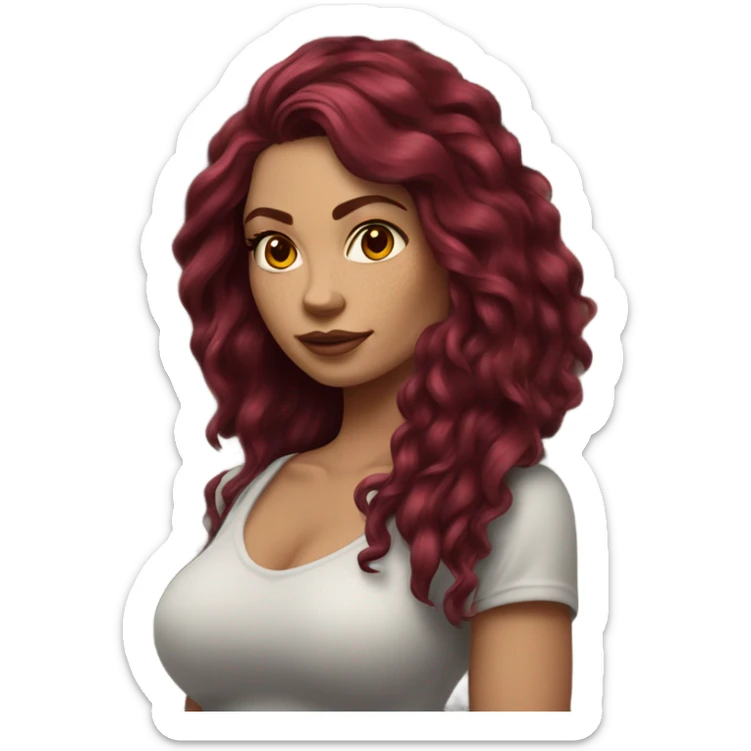 Beautiful tattooed woman long burgundy hair climbing rocks sticker