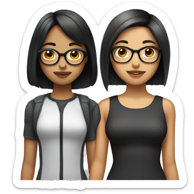 Tow Teenager girls one of them have a bob cut and a grey highlight and the other has a long black hair and both of them are wearing glasses  sticker