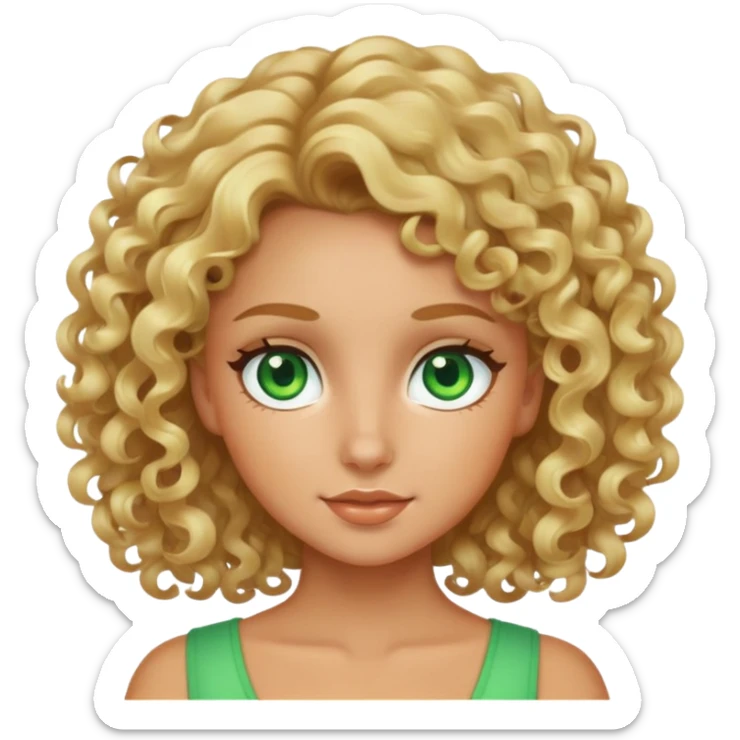 Tanned blonde curly hair girls with green eyes sticker
