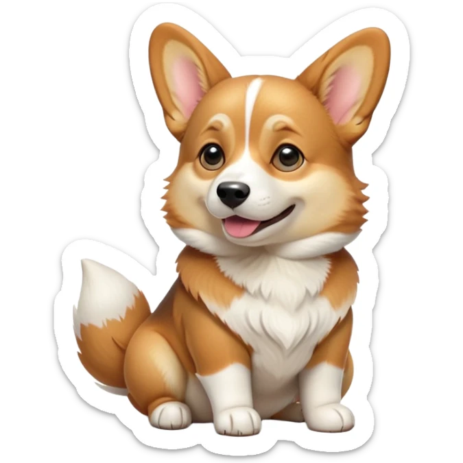 cinematic-[corgi dog]-realistic-full-body-sitting-emoji,-tail-resting-loosely-beside-its-paws,-head-tilted-dramatically,-sleek-[corgi]-fur,-simplified-yet-realistic-focused-features,-highly-detailed,-glowing-with-an-almost-sarcastic-glow sticker