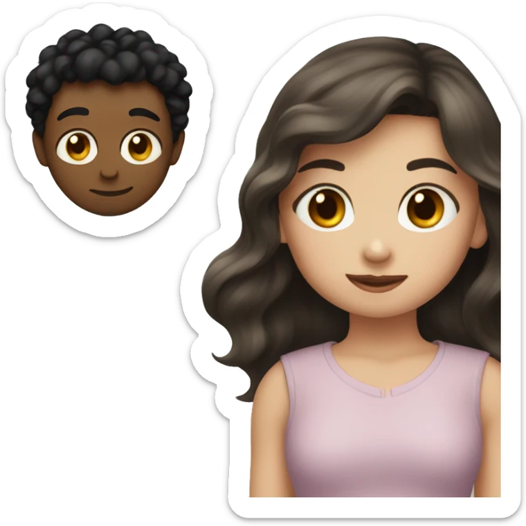 A girl with brown hair kisses a boy with black hair sticker