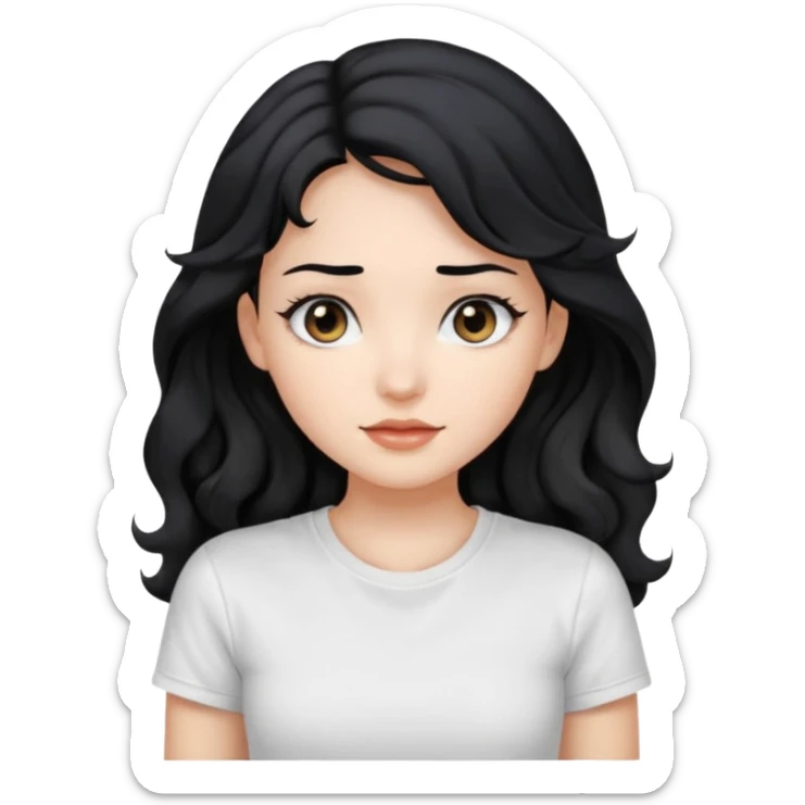 Beautiful girl,Black hair,wavy hair long hair,Black eyes, white T-shirt sticker