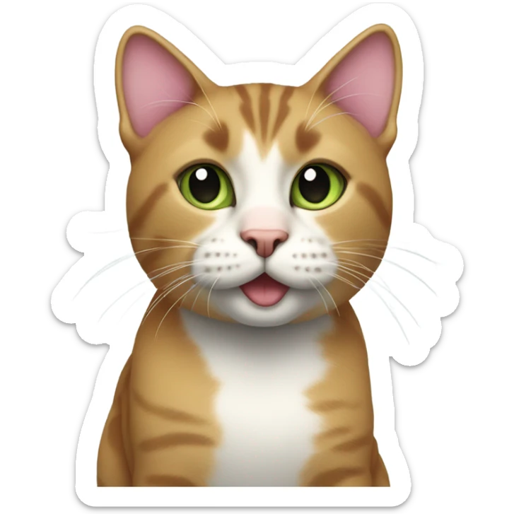 3 color cat, pink nose, black spot, short hair, light brown spot on beard, light green eyes sticker
