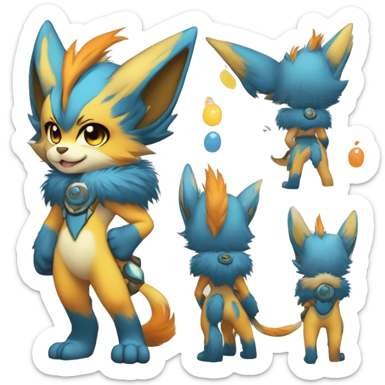 Anthro-Edgy-Cool-Blue-Yellow-Beige-Orange-Contrast-Colors-Fantasy-Fur-Sona-Chibi-Shiny-Fakémon-Hybrid full body sticker