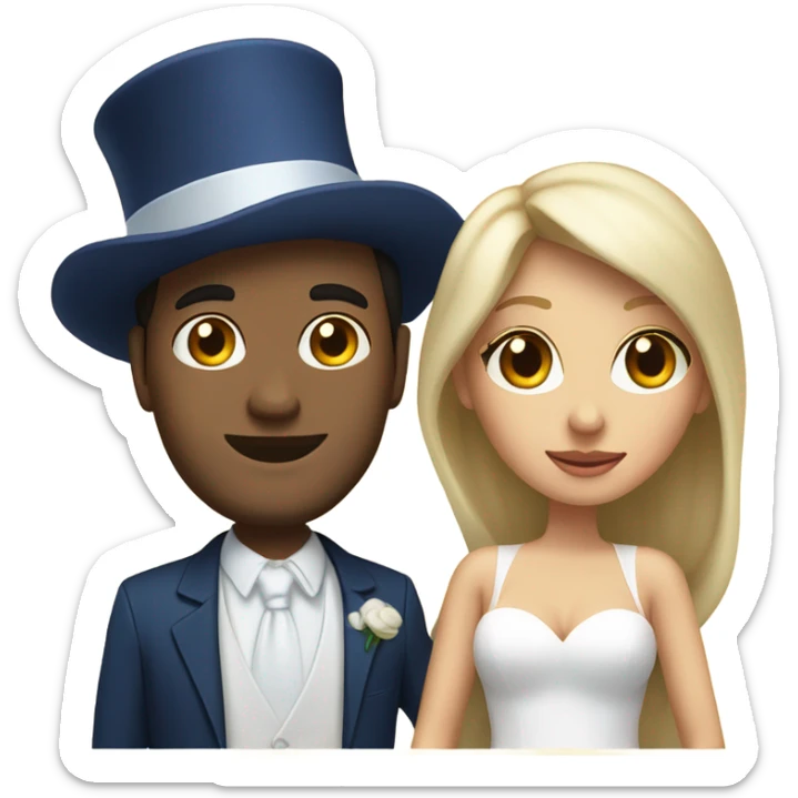 Puerto rican beard short hair with blue hat and navy blue suit getting Married with blond long hair girl with white  wedding dress  sticker