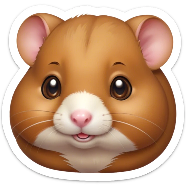 Cinematic Cute Brown Hamster Portrait Emoji, Head tilted playfully and inquisitively, featuring a glossy, rich brown coat with a delicate sheen, round, sparkling dark eyes filled with curiosity, Simplified yet irresistibly adorable features, highly detailed, glowing with a warm, friendly glow, high shine, affectionate and lively, stylized with a touch of whimsy, bright and endearing, soft glowing outline, capturing the essence of a mischievous yet loving hamster, so playful it feels like it could dash out of the screen and into your arms! sticker