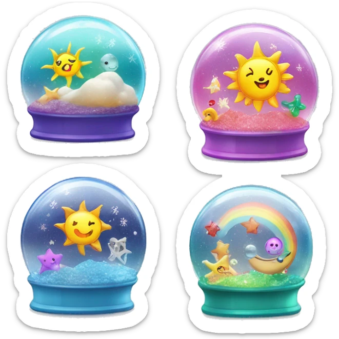 Kawaii sun and moon rainbow neon bedazzled sun and moon in under the sea snow globe  sticker