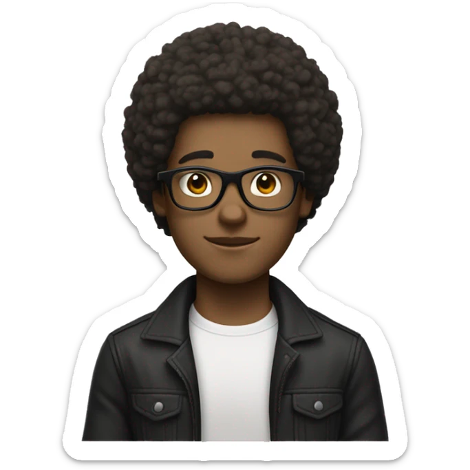 a white boy with afro hair and black glasses. make the hair a light brown. the skin is very light colour sticker