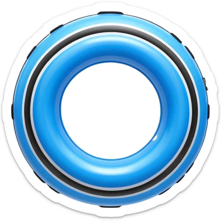 3D render of Inner Tube made of shiny inflatable vinyl, visible seam lines, air valve, highly reflective plastic texture, pool toy aesthetic. sticker