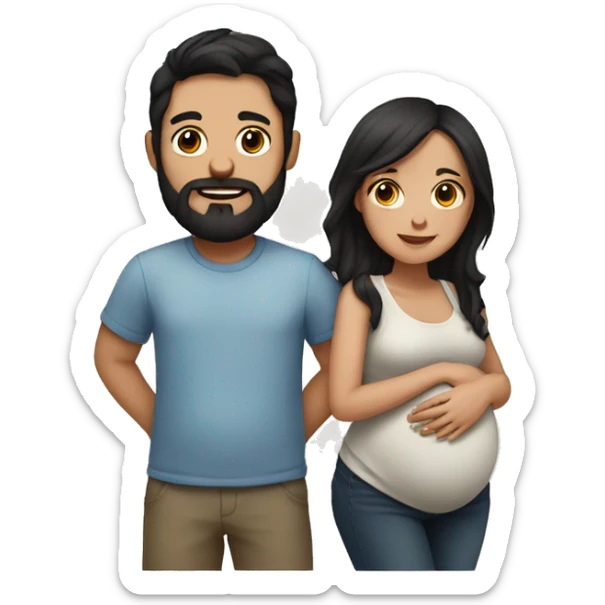 Couple pregnant Girl with Black hair Boy with Brown hair and Beard sticker