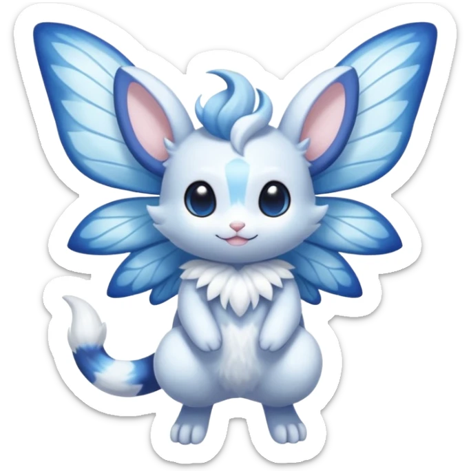 White innocent pastel cute adorable kawaii divine winged furry fairy-Fakémon-Minccino-Meowstic-hybrid-fusion (full body) sticker