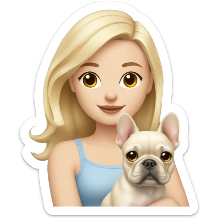 blonde girl with beige but whiter French bulldog puppy sticker