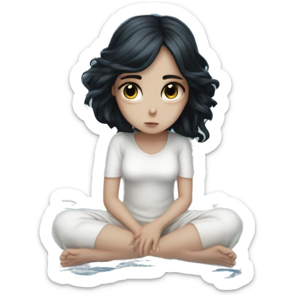 In ocean Crying eyes water woman tearing eyes pale skin black hair on the floor magical woman with angel wings  sticker