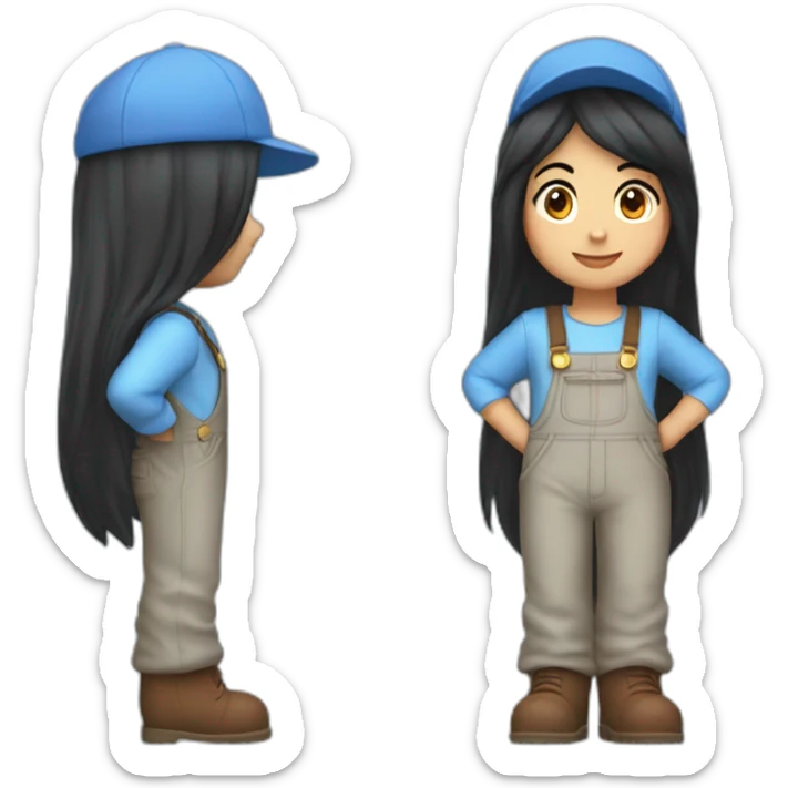 Jackie is a mario fan girl with long black hair who wears a light blue shirt and light blue cap and blue overalls and brown boots sticker