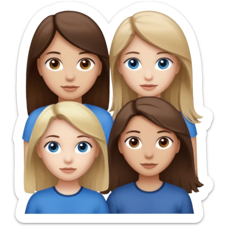 three people who are friends and the features are as follows: one girl who is white, has brown hair and brown eyes; one girl who is dirty blonde with blue eyes; one girl who is tan with dark brown hair and dark brown eyes sticker